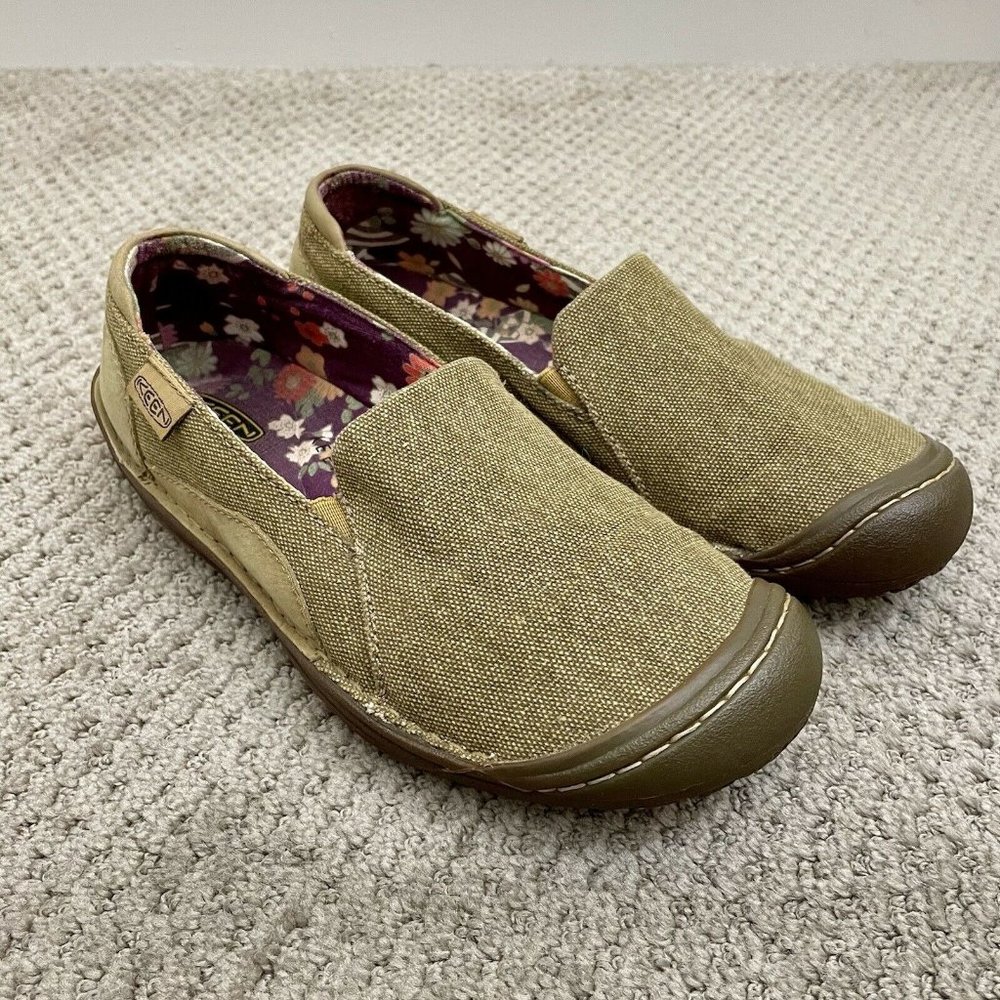 Keen Cush Golden Summer Slip On Shoes Canvas Leather Loafers Women’s Size 8.5